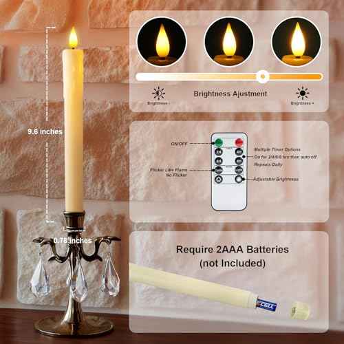 Homemory Real Wax LED Flameless Taper Candles with Remote Timer, 9.6 Inches Ivory Fake Candlesticks, Dripless Battery Operated Window Candle with 3D Flickering Flame for Fireplace Xmas Halloween