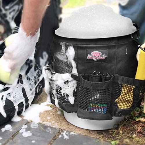 Bucket Boss Auto Boss Wash Boss Organizer for a 5 Gallon Bucket, with Fast-Drying, Exterior Mesh Pockets for Car Supplies, Allowing for Soap and Water in the Bucket, in Black, AB30060
