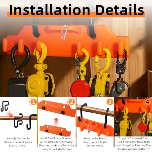 Noliven Lineman Tool Board with 6 Hooks - 2x3in & 2x4in Aerial Bucket Hooks, Orange