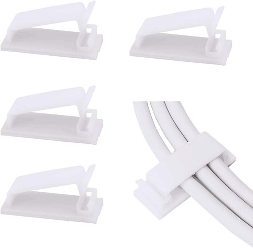 SOULWIT® 50 x Self-Adhesive Cable Management Clips for USB Cable TV, Charger, Audio, Wire Clamp for Table, Car, Office, Home
