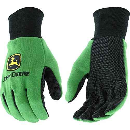 John Deere JD00002 Jersey Gloves - 10 oz Jersey Gloves for Youth, Ribbed Knit Wrist, Polyester/Cotton Fabric, Straight Thumb, Green/Black