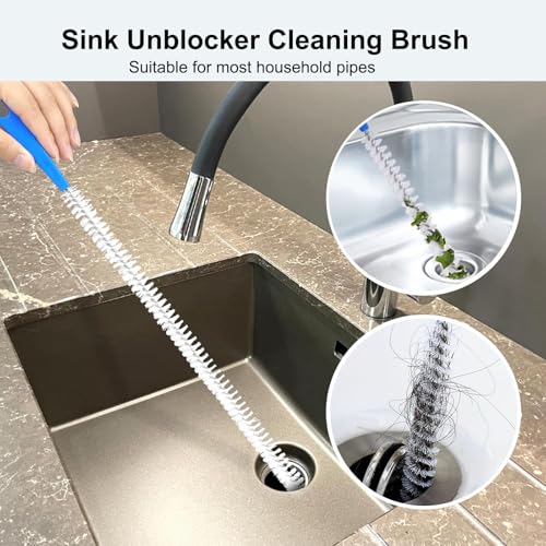 Drain Cleaning Brush 2 Pack, 23.6-Inch Clog Remover for Sinks & Pipes