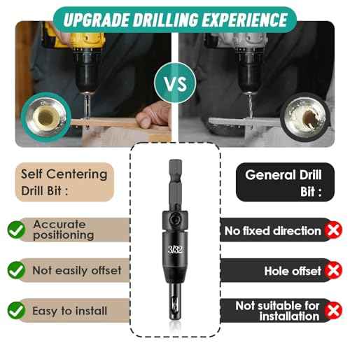 3 Pcs CC2430 Self Centering Drill Bit Set 3/32", 7/64", 1/8" - VIX Bit for Bosch Clic-Change 1/4" Hex Shank Drill - Self Centering Hinge Drill Bit #6 8 10 Screws