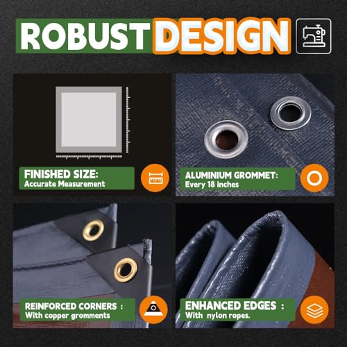 RAINDEWAY 8x8 Feet Gray/Brown Heavy Duty Waterproof Tarp - 18 Mil, Reinforced Edges