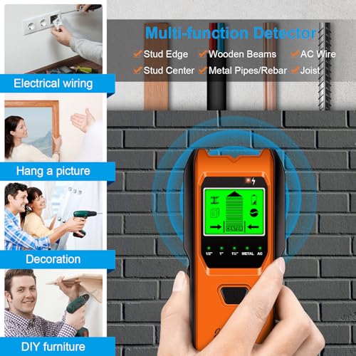 Jurgen K 5-in-1 Wall Stud Finder - Tropical Orange, Metal & Pipe Detector with LCD Display