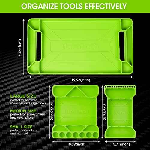 DURATECH Flexible Tool Tray, Silicone Tool Holder for Mechanics Storage, Heat and Chemical Resistant Organizer for Automotive, Industry and Household(3pack Green)
