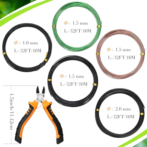 Mudder Bonsai Training Wire Kit 1/1.5/2.0mm Aluminum 5 Rolls with Cutter