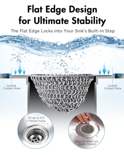WOKDADA Reversible Kitchen Sink Drain Strainer Bright Silver - Anti-Clog Flat Edge Design