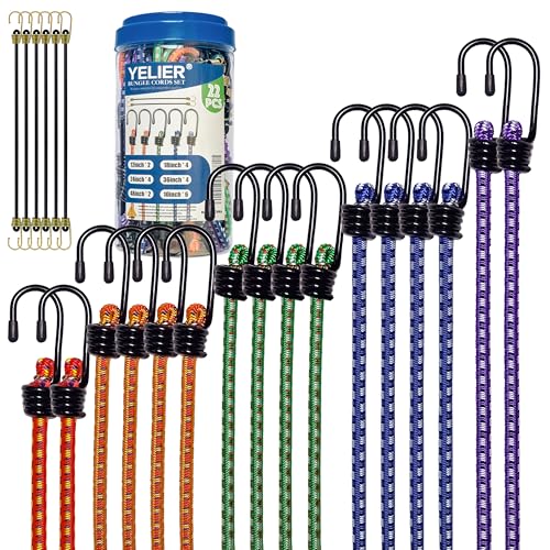 Yelier Heavy Duty Bungee Cords with Hooks Set 10-48 Inch, 22PCS Assorted Sizes