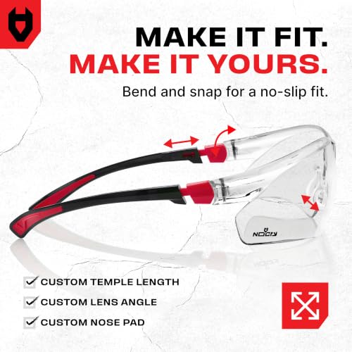 NoCry Safety Glasses Black & Red, Anti-Fog, Scratch-Resistant, ANSI Z87, UV Protection
