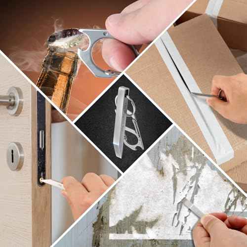 EDC Pry Bar with Carabiner, Heavy Duty Keychain Prybar Tool, Mini Stainless Steel Multi Tool, Everyday Carry for Men Women, Minimalist Tool for Opening Boxes, Turning Screws
