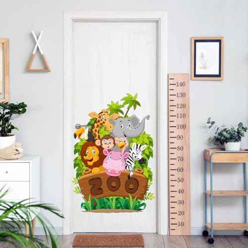 Forest Animals Wall Decals Jungle Zoo Animals Wall Stickers for Kids Room, Lovely Giraffe Elaphant Lion Decor Posters Adorable Zebra Monkey Hippo Art Murals for Nursery Classroom Playroom