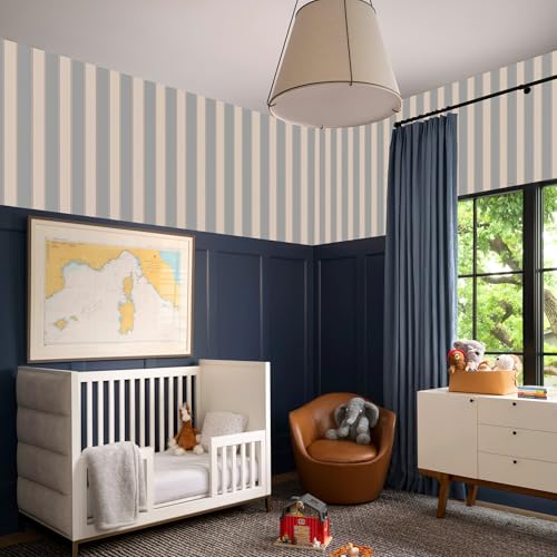 Baolanzw Blue & White Cream Striped Peel & Stick Wallpaper - 17.32"x118.11"