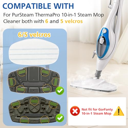 6 Pack Replacement Steam Mop Pads for PurSteam ThermaPro 10-in-1, LINNIW (Velcro Whole-Back, 6-Tab Compatible) - Variation: 6