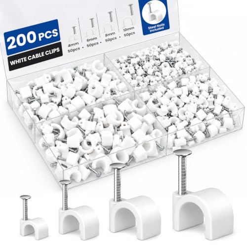 Easytle 200 Pcs Cable Wire Clips 4mm-10mm for Electrical & Ethernet Management