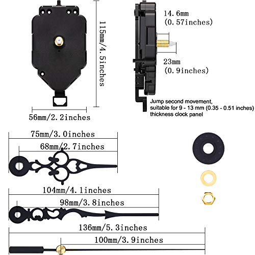 Hicarer Quartz Clock Mechanism Replacement Shaft 0.9 Inch / 23 mm Longueur de la Tige