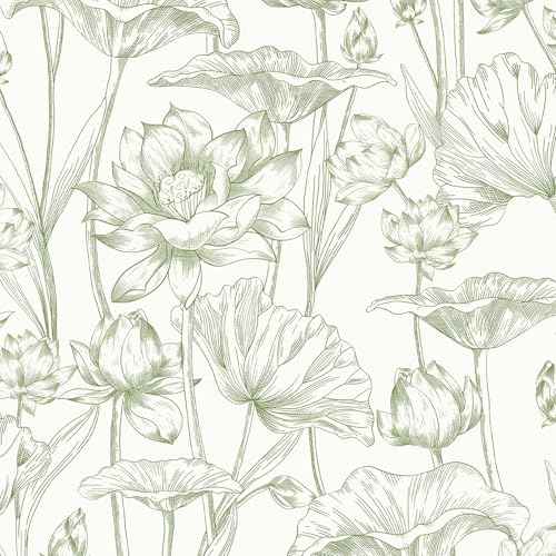 Vinjiasin Peel and Stick Wallpaper Green Floral Contact Paper Boho Modern Lotus Wall Paper for Bedroom Bathroom Living Room Self Adhesive Removable Flower Leaf 17.3"x 78.7"