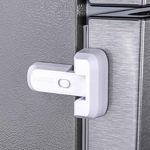 2-Pack Child Proof Fridge Lock with Adhesive - No Tools Required - Refrigerator Lock for Kids - Freezer Latch to Keep Door Closed - for Toddlers, Cats, & Dogs - White
