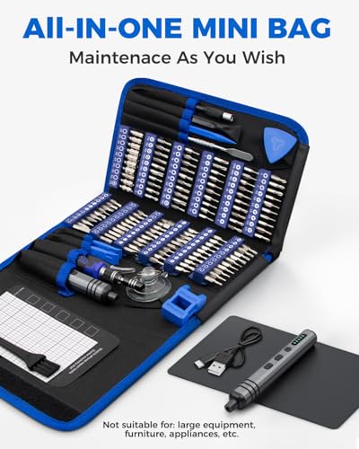 UnaMela Blue 140-in-1 Mini Electric Screwdriver Set, Cordless Precision Tool