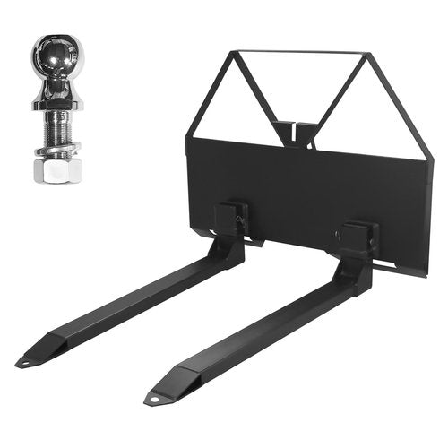 MilleLoom 46" Pin-On Pallet Forks Attachment With Quick Attach Mount, Universal Skid Steer Forks With Hitch Ball Hole for Tractors and Loaders, Black