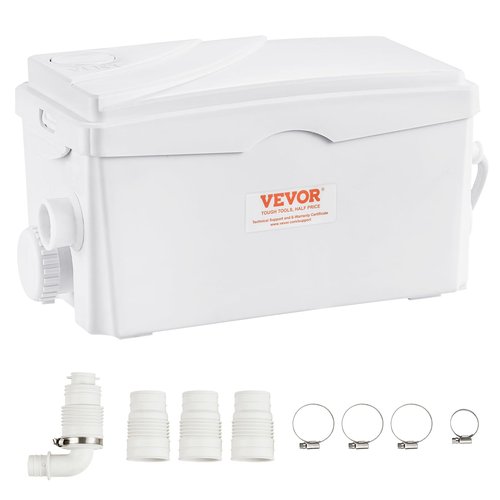 VEVOR 350W Utility Sink Pump, 6000 L/h Flow, 23 ft/7 m Head, Macerator Sewerage Sump Pump with 3 Water Inlets for Basement, Kitchen, Sink, Shower, Bathtub, Laundry Waste Water Disposal Upflush Machine