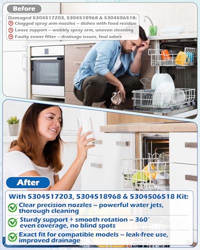 IWIWE 5304517203 Blue Dishwasher Lower Spray Arm Kit for Frigidaire & More (3 Pack) - Fits 5304518968 & 1545680
