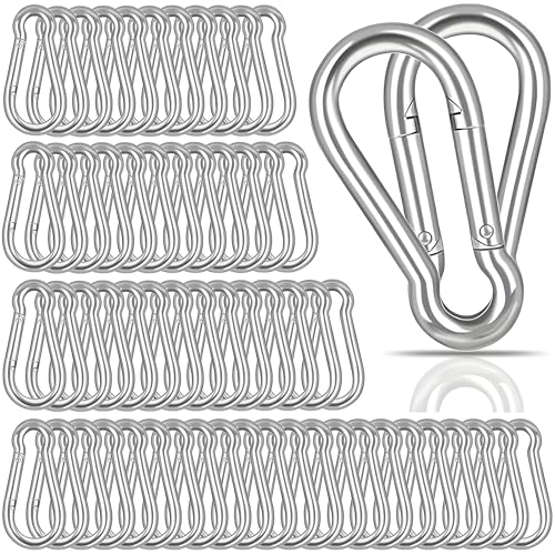 SILVER 100PCS Heavy Duty Spring Snap Hooks Carabiner Clips 2.4IN