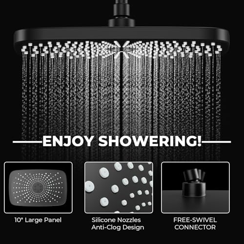 SeaCity Matte Black Rain Shower Head with Handheld & 5 Spray Modes - Wide Coverage Dual Shower System