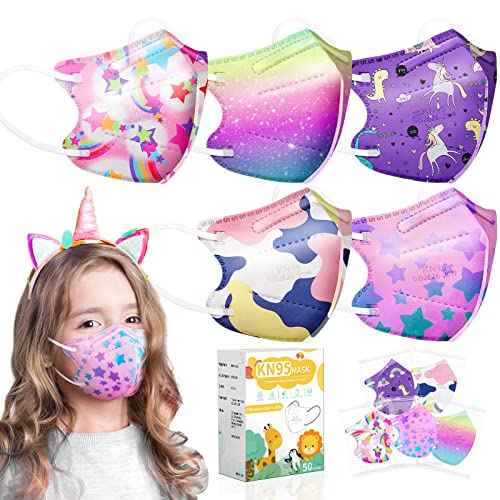 FENFEN Kids KN95 Face Mask Disposable - 50 Pack KN 95 Kid Masks Children Small Size Breathable Girls Kids KN95 Unicorn Mask Mascaras KN95 Para Ni?os