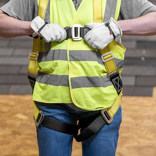 Guardian 00815 Rooftop Safety Kit - 50 ft Vertical Lifeline Assembly | Reusable Temper Anchor | Full Body Harness | Yellow Storage Bucket