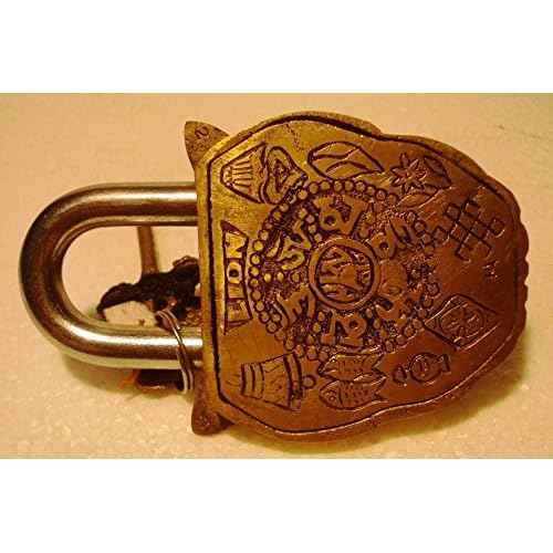 Brass Padlock - Lock with Keys - Working Functional - Brass Made - Type : (Lion - Brass Finish)