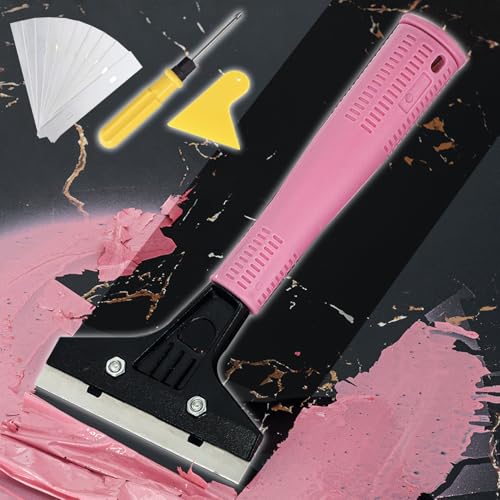 4" Wide Extendable Razor Blade Sticker/Paint Scraper Remover for Window Glass Windshield Tile Granite Wall Cleaning Hand Tool, Gum Cleaning, Stove Cleaner, Pink