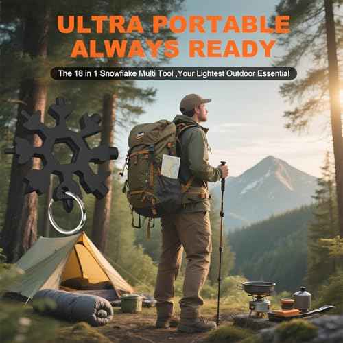 White Elephant Gift for Adults 2025 ? 18 in 1 Snowflake Multi Tool,Stainless Steel EDC Gadget with Bottle Opener,Wrench & Key Ring ? Christmas Stocking Stuffer for Dad,Husband,Men(Black)