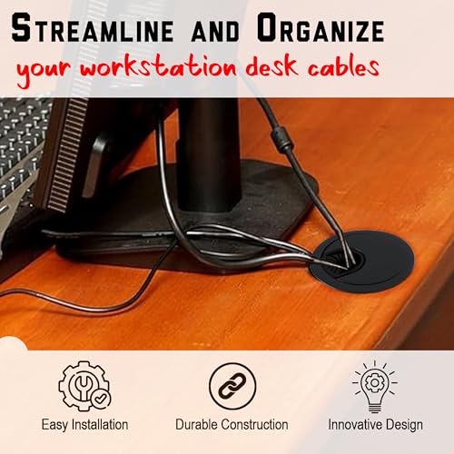 Signite Black 5-Pack 2.5 Inch Plastic Desk Cable Grommets for Wire Management