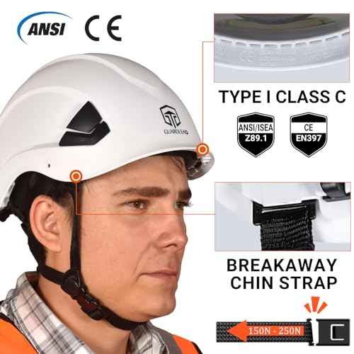 Hard Hat with Chin Strap ANSI Z89.1 Certified Vented Safety Helmet for Construction OSHA Approved Low Profile Adjustable for Men & Women