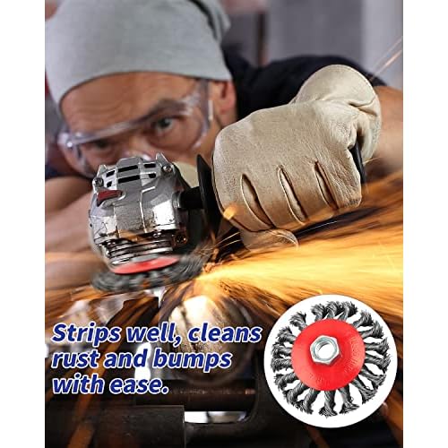 Rocaris 3 Pack Wire Wheel Cup Brush for Angle Grinders,3 & 4 Inch Twisted Knotted & Coarse Crimped Cup Brush,5/8-11 Inch Threaded Arbor for Rust, Corrosion