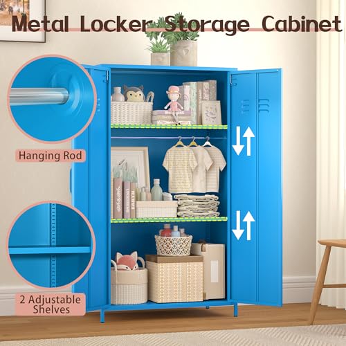 Erosoei Metal Locker Storage Cabinet - 2 Door Steel Wardrobe with Adjustable Shelves, Kids & Office Use