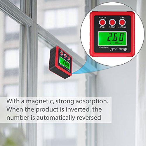 Neoteck Red Digital Angle Finder with Magnetic Base, LCD Backlight
