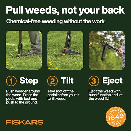 Fiskars Deluxe 4-Claw Stand-Up Weed Puller Tool - Stainless Steel Roots Remover