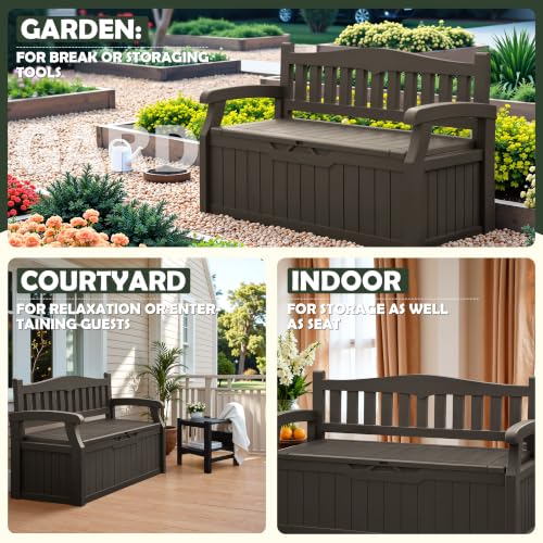 Flamaker Brown 80 Gallon Waterproof Outdoor Storage Bench with Seat, No Cushion