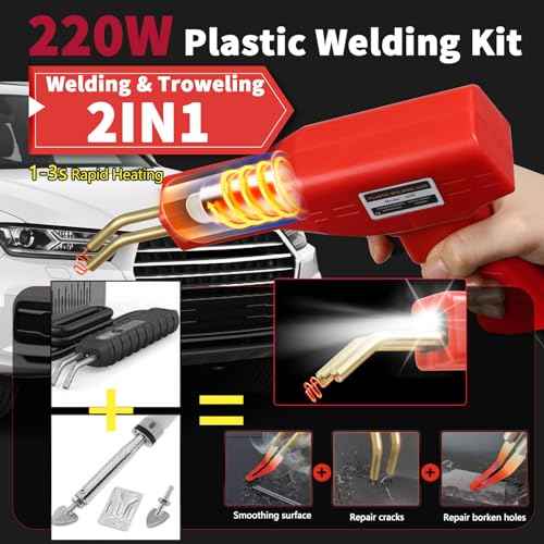 220w Plastic Welder,Upgraded 2 in 1 Plastic Welding Kit,Plastic Repair Kit 1000pcs Hot Staples & 92pcs Plastic Welding Rods for Car Bumper Plastic Crack Repair (Red)