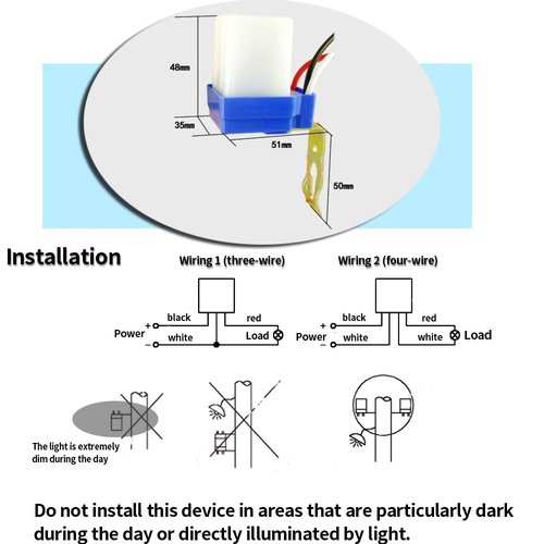 2pcs 12V/24V 10A Auto On/Off AC DC Photocell Light Switch Photocell Photo Switch Light Sensor Switch Dusk to Dawn LED Photocell Sensor for Outdoor/Indoor Lighting Fixtures (12V)
