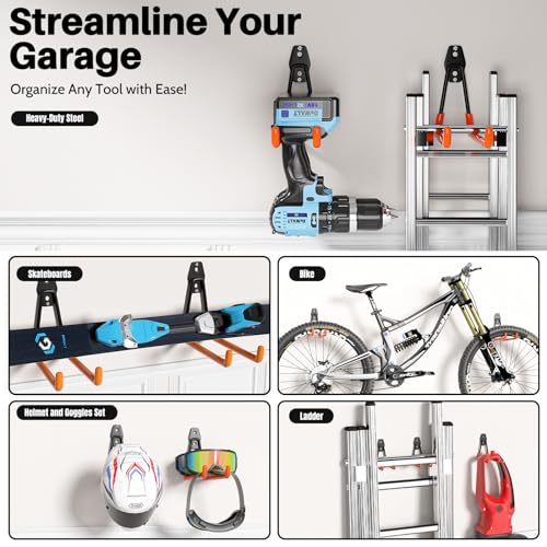 Garage Hooks Heavy Duty 14 Pack Utility Wall Mount Storage Hangers with Mop Broom Holders Extension Cord Holder Organizer for Power Tool Garden Tool Ladder Hose