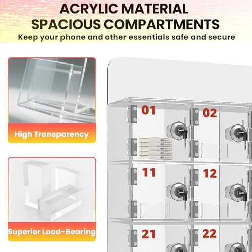 Cell Phone Locker 60 Slots - Clear Acrylic Cabinet with Independent Locks (60 slots)