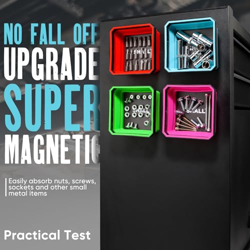Upgraded SHALL Collapsible Magnetic Parts Tray Set, 4-Pack 4.5" Square Bowls with Double-Sided Magnetic Base