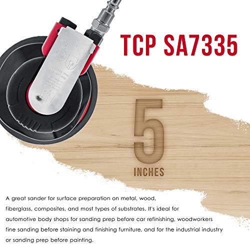 TCP Global 5-Inch Dual-Action Random Orbit Air Palm Sander - Heavy Duty, Lightweight