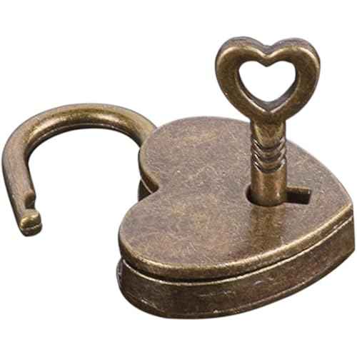 Antique Brass Heart Shape Padlock, Key Lock, Bronze, Padlock, Travel, Storage