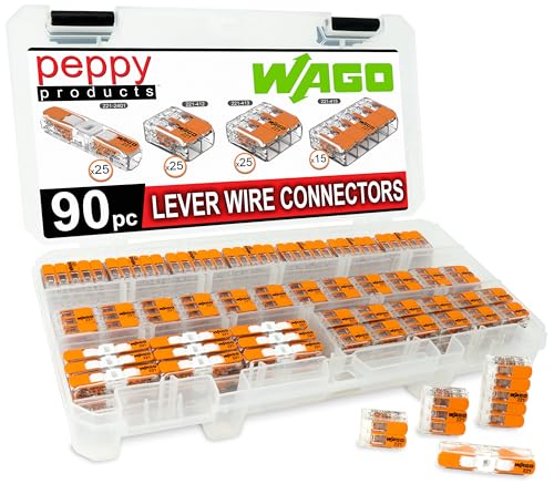 Peppy Products WAGO 221 Lever Nuts 90-Piece Wire Connectors Assortment with Case