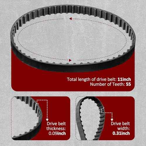 HASMX 110XL031 Timing Belt Rubber Geared Drive Belt for Black and Decker Sander, 11" Length, 5/16" Wide, 55 Teeth (2-Pack)