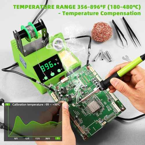 Soldering Station, 100W Digital Display Soldering Iron Station Kit with 2 Helping Hands, 356¡ÆF - 896¡ÆF, Auto Sleep, ¡ÆC/¡ÆF Conversion, Solder Wire, Tips, Stand, Pump, Tweezers, Tip Cleaner, Green